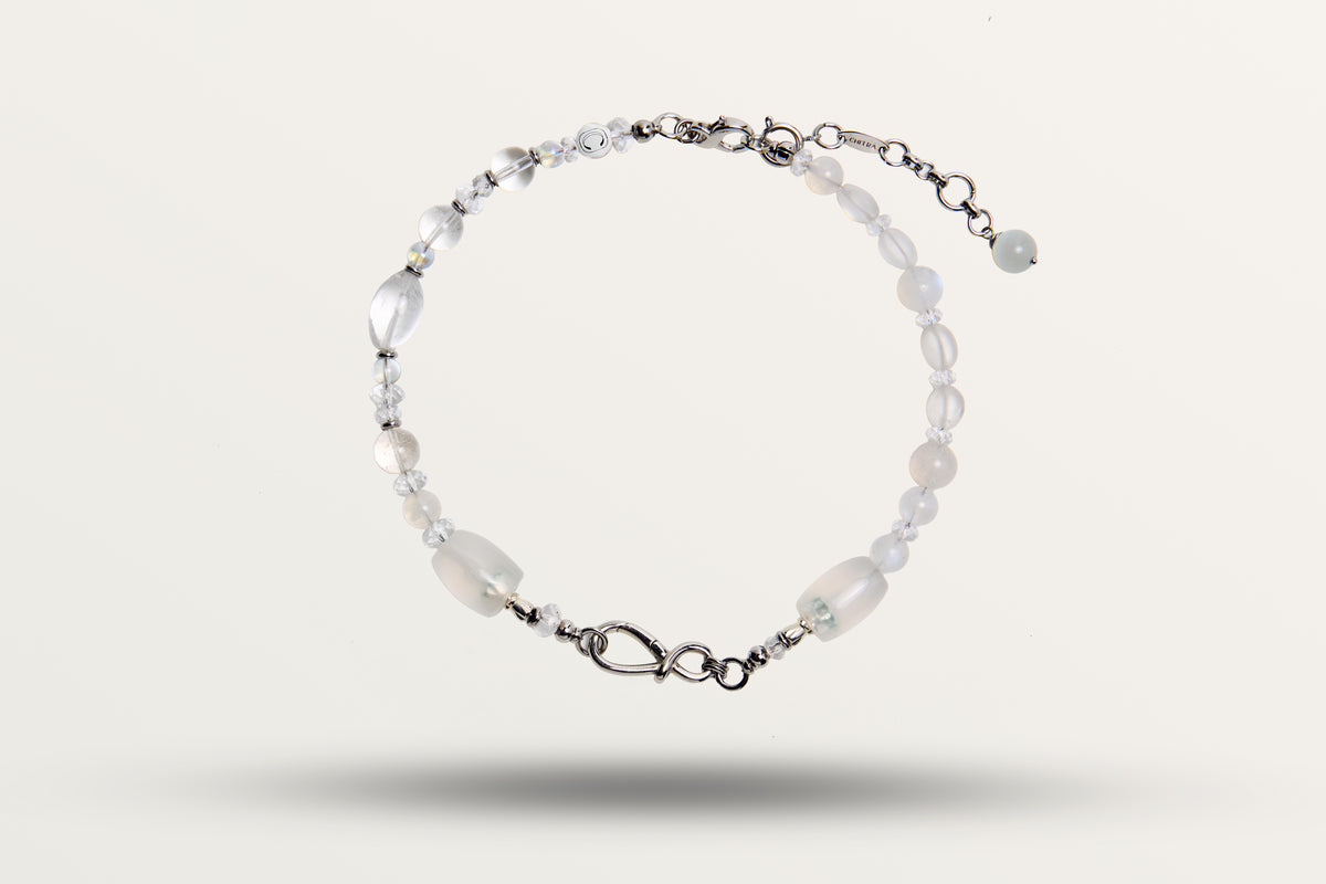 The Queen of Winter as a necklace, frosted and clear white stones, alternate framing